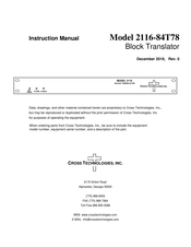 Cross Technologies 2116-84T78 Instruction Manual