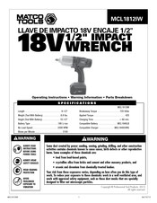 Matco Tools MCL1812IW Operating Instructions Manual