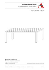 Devries Vancouver Tisch Assembly Instructions Manual