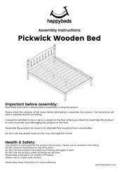Happybeds Pickwick Wooden Bed Assembly Instructions Manual