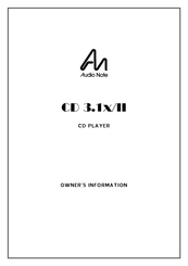 Audio Note CD 3.1x/II Owner's Information