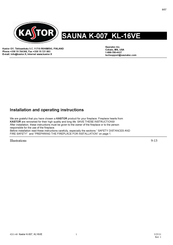 KASTOR KL-16VE Installation And Operating Instructions Manual