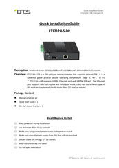 Ots ET1212H-S-DR Quick Installation Manual
