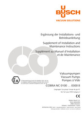 BUSCH COBRA NC 0100 Series Supplement Of Installation And Maintenance Instructions