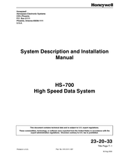 Honeywell HS-700 Description And Installation Manual