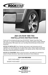 AGRI-COVER ROCKSTAR Splash Guard Mud Flaps Installation Instructions Manual