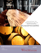 WINEMASTER WineSP40CAPRO Instructions For Installation And Use Manual