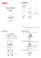 Adler TP700 Quick Start Manual