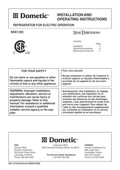 Dometic NDE1292 Installation And Operating Instructions Manual