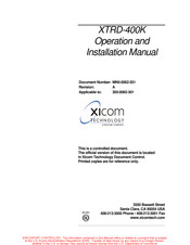 Radyne Xicom XTRD-400K Operation And Installation Manual