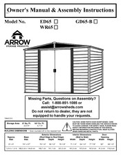 Arrow Storage Products WR65 Owner's Manual & Assembly Instructions