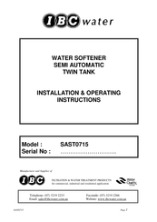 Ibc Water SAST0715 Installation & Operating Instructions Manual
