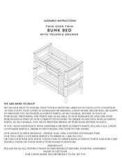 Linon TWIN OVER TWIN BUNK BED WITH TRUNDLE DRAWER Assembly Instructions Manual