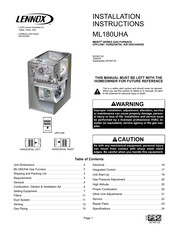 Lennox ML180UH135AP60D Installation Instructions Manual
