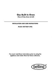 Belling GG720LP Installation And User Instructions Manual