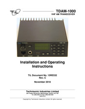 Technisonic Industries Limited TDAM-1000 Installation And Operating Instructions Manual