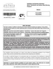 Astria Fireplaces Tuscan42P2 Assembly, Installation And Operation Instructions