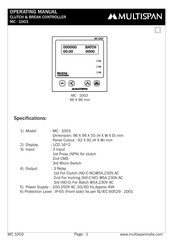 Multispan MC-1003 Operating Manual