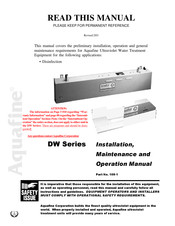 Trojan Technologies Aquafine DW-5 Installation, Maintenance And Operation Manual