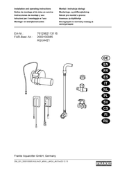 Franke 2000100085 Installation And Operating Instructions Manual