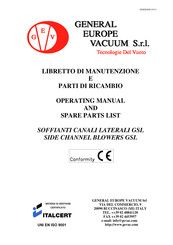 GEV GSL 70 Operating Manual And Spare Parts List