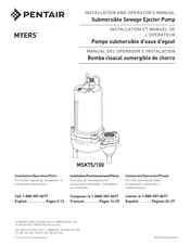 Pentair MYERS MSK75 Installation And Operator's Manual