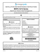 Magic-Pak MHP4-12-091P Installation And Maintenance Instructions Manual