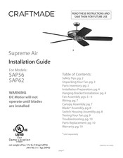 Craftmade Supreme Air SAP62 Installation Manual