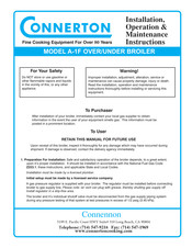 Connerton A-1F Installation, Operation & Maintenance Instructions Manual