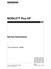 Siemens MOBILETT Plus HP Service Instructions Manual