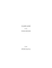 Classe Audio P-101 Owner's Manual