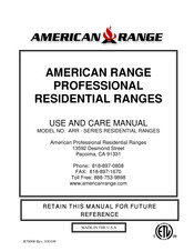 American Range ARR SERIES RESIDENTIAL Use And Care Manual