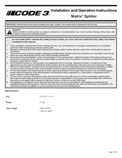 Code 3 Matrix Installation And Operation Instructions Manual