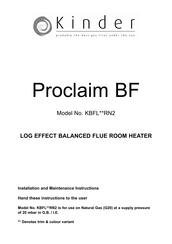 Kinder Proclaim BF Installation And Maintenance Instructions Manual