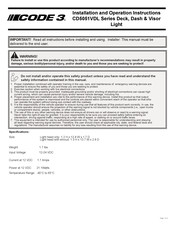 Code 3 CD5051VDL Series Assembly, Installation And Operation Instructions