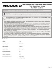 Code 3 Thin SuperVisor MATRIX Series Installation And Operation Instructions Manual