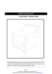 Wayfair CLUB CHAIR / LOUNGE CHAIR Product Instructions