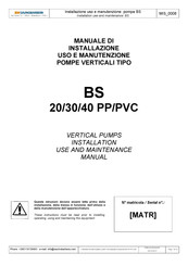 SAVINO BARBERA BS 40 PVC Installation, Use And Maintenance Manual