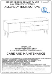 Seconique Furniture BERGEN 1 DOOR 2 DRAWER TV UNIT OAK EFFECT/WHITE/GREY Assembly Instructions Manual