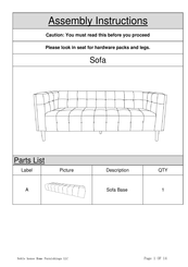 Noble House Home Furnishings SOFA Assembly Instructions Manual