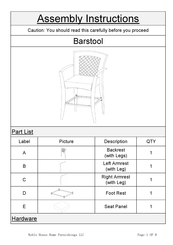 Noble House Home Furnishings Barstool Assembly Instructions Manual