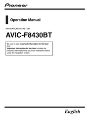 Pioneer AVIC-F8430BT Operation Manual