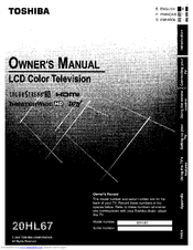 Toshiba TheaterWide 20HL67 Owner's Manual
