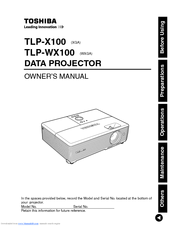 Toshiba TLP-WX100U - TLP WX100 WXGA LCD Projector Owner's Manual