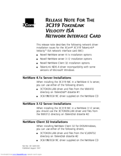 3Com TokenLink Velocity 3C319 Release Note