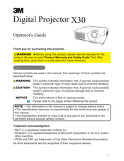 3M Digital Projector X30 Operator's Manual