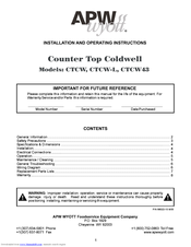 APW Wyott CTCW Installation And Operating Instructions Manual