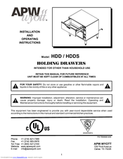 APW Wyott HDDS-2 Installation And Operating Instructions Manual