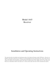 American Dynamics 1645 Installation And Operating Instructions Manual