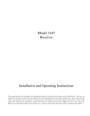American Dynamics AD1645 Installation And Operating Instructions Manual
